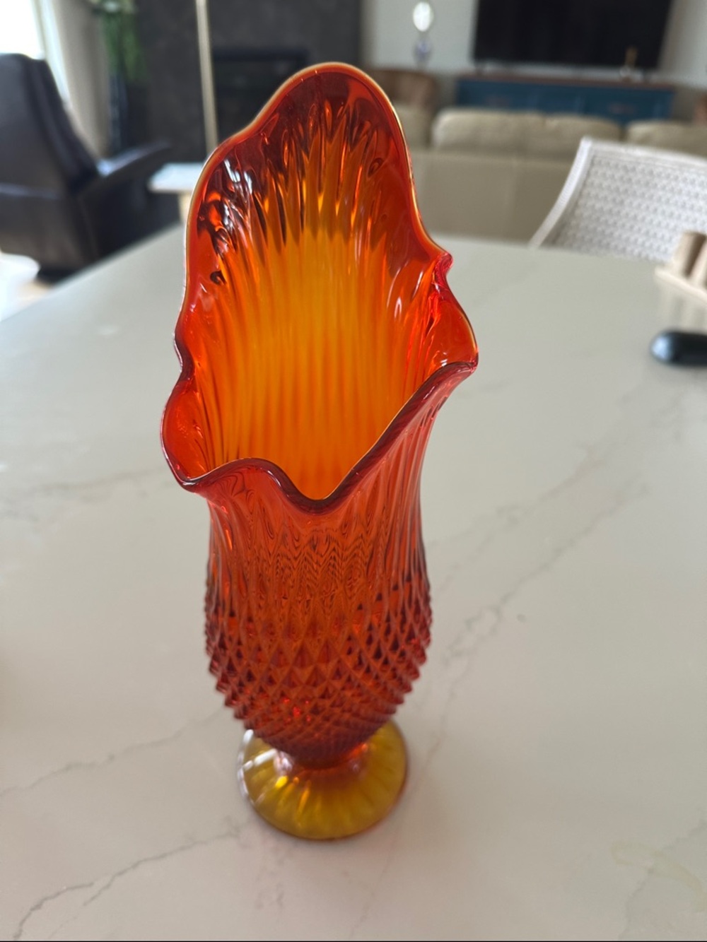 Textured Fenton Amberina swung Glass Decorative Vase - Picture 3 of 6